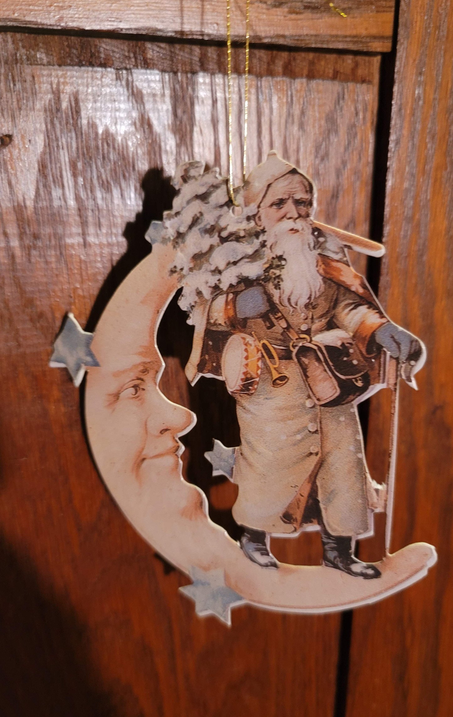 Vintage Victorian Christmas Style Belsnickle Santa Moon Paper Ornament