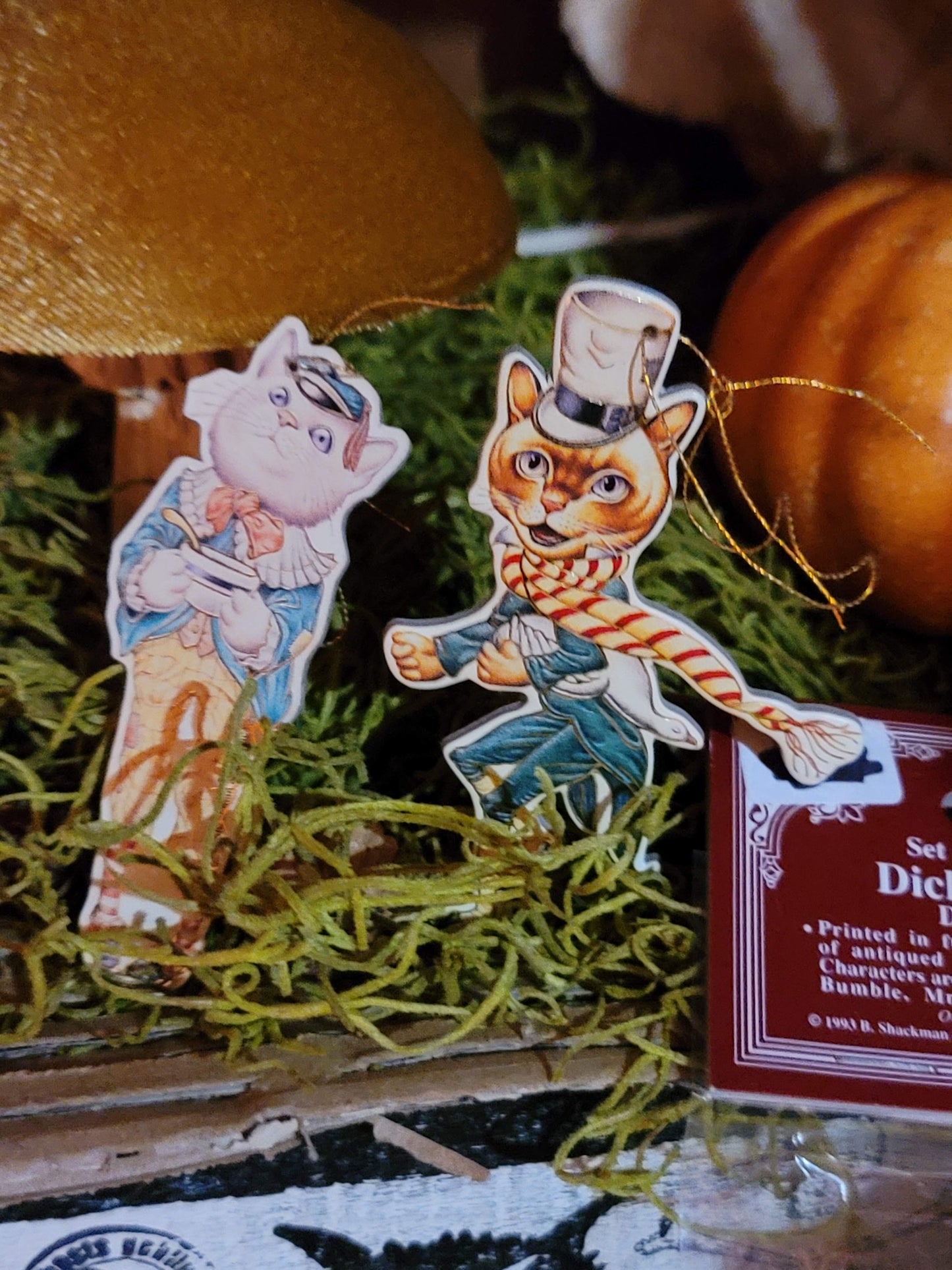 Vintage Victorian Style Charles Dickens Cat Ornaments Set