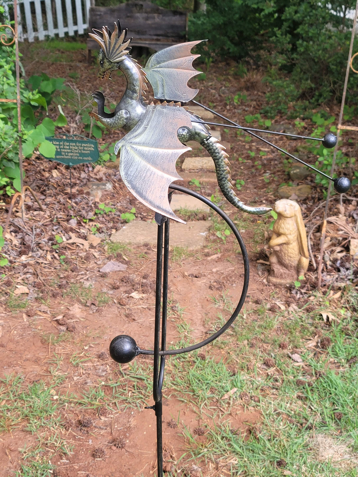 Kai Flying Dragon Garden Stake, Articulated Wind Driven Metal Rocking Decoration