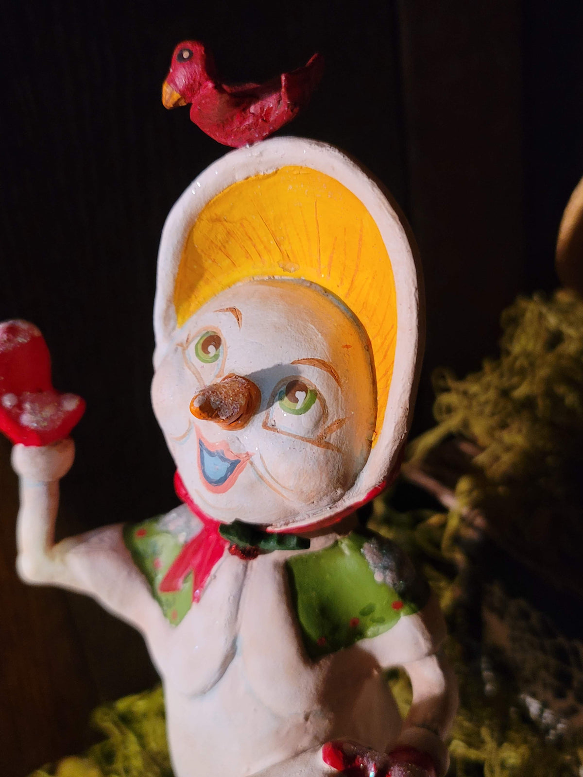 Vintage Christmas Style Halloweth Visiting Snowman Girl with Bird