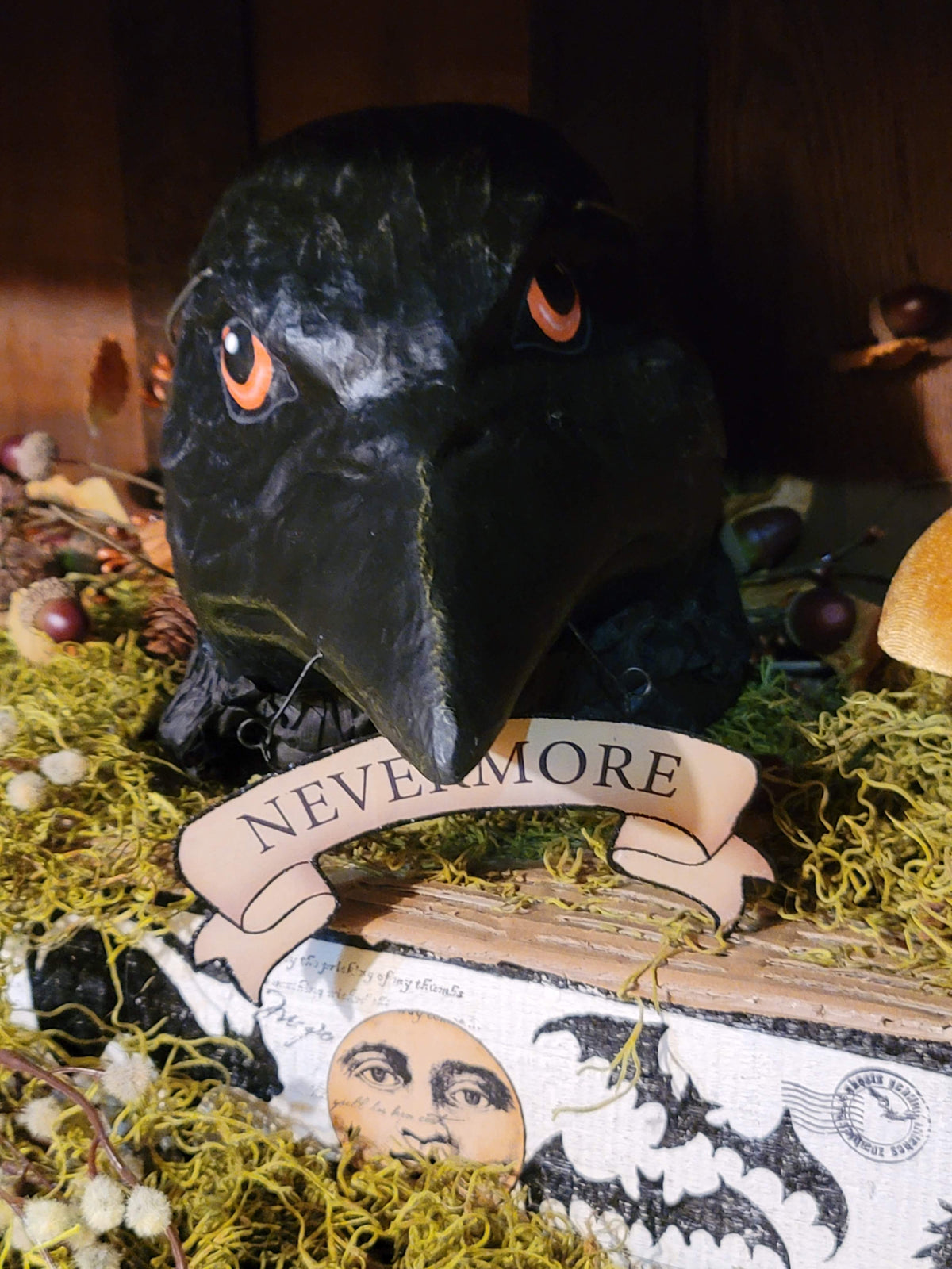 Vintage Halloween Style Raven's Cry Bucket - Paper Mache Candy Container