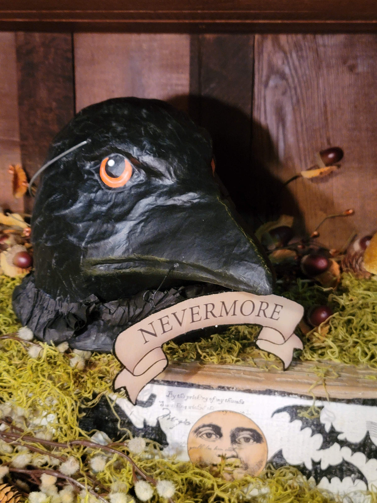 Vintage Halloween Style Raven's Cry Bucket - Paper Mache Candy Container