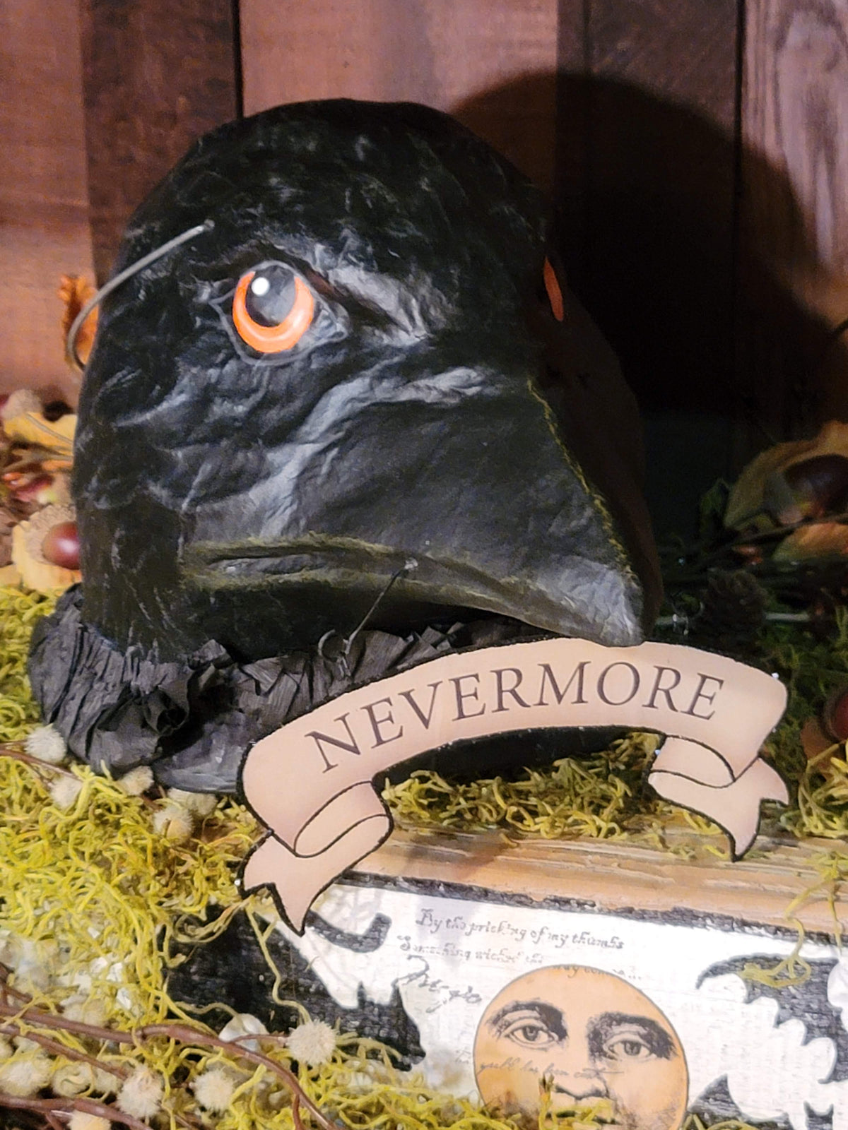 Vintage Halloween Style Raven's Cry Bucket - Paper Mache Candy Container