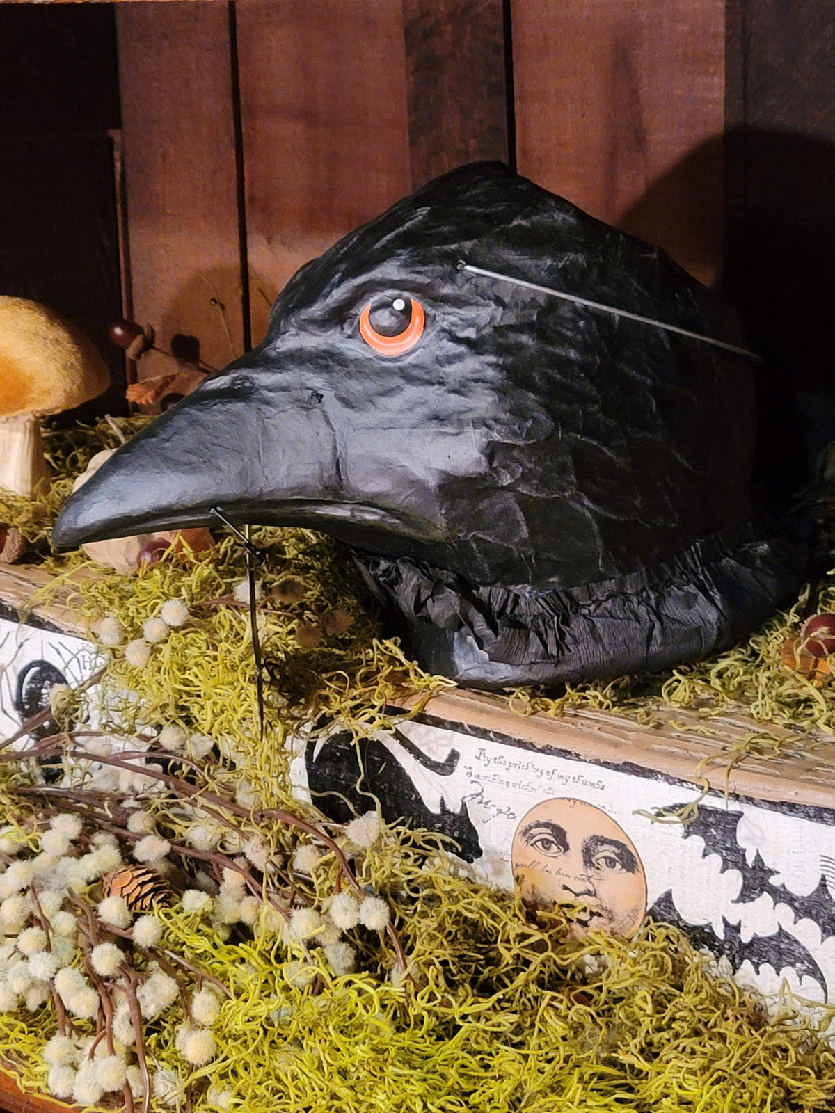 Vintage Halloween Style Raven's Cry Bucket - Paper Mache Candy Container