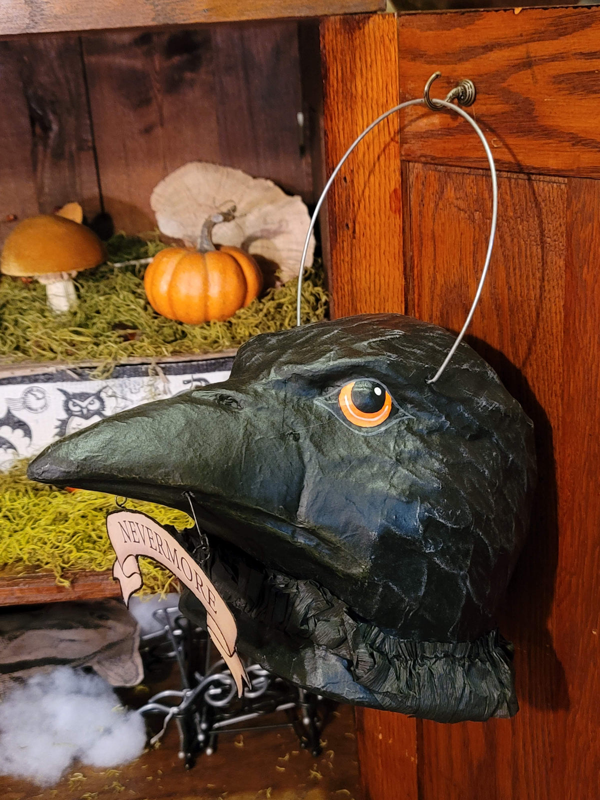 Vintage Halloween Style Raven's Cry Bucket - Paper Mache Candy Container