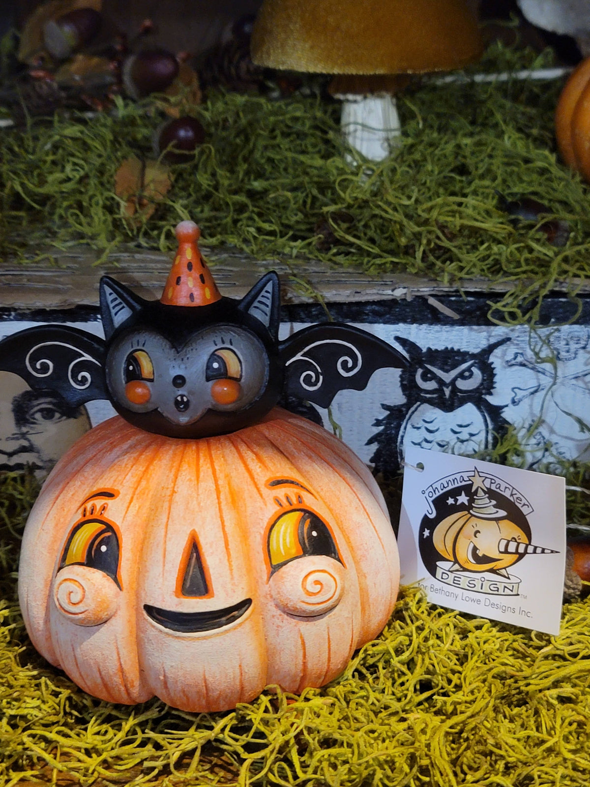 Johanna Parker Squatty Batty on Pumpkin Figurine Container
