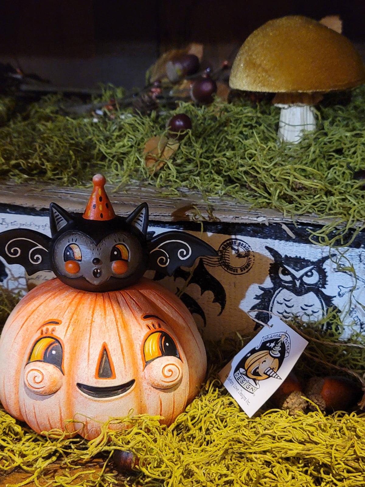 Johanna Parker Squatty Batty on Pumpkin Figurine Container