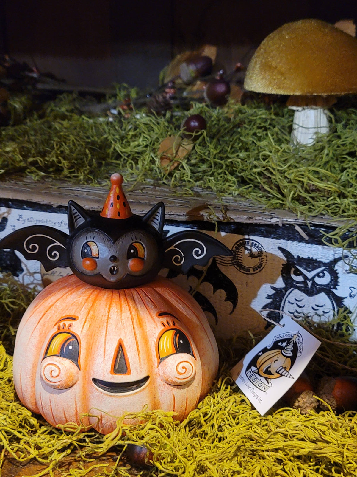 Johanna Parker Squatty Batty on Pumpkin Figurine Container