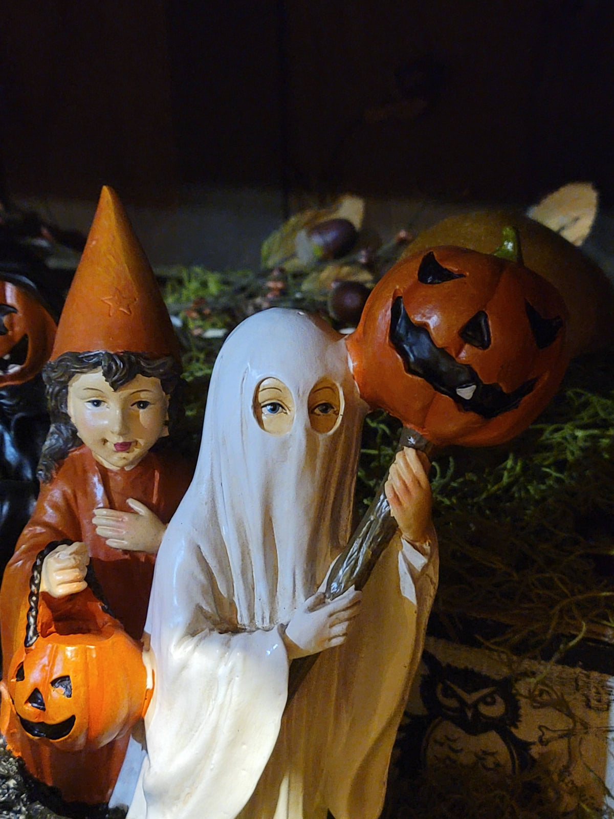 Vintage Halloween Style Trick or Treat Pumpkin Ghost Witch Children Figurine