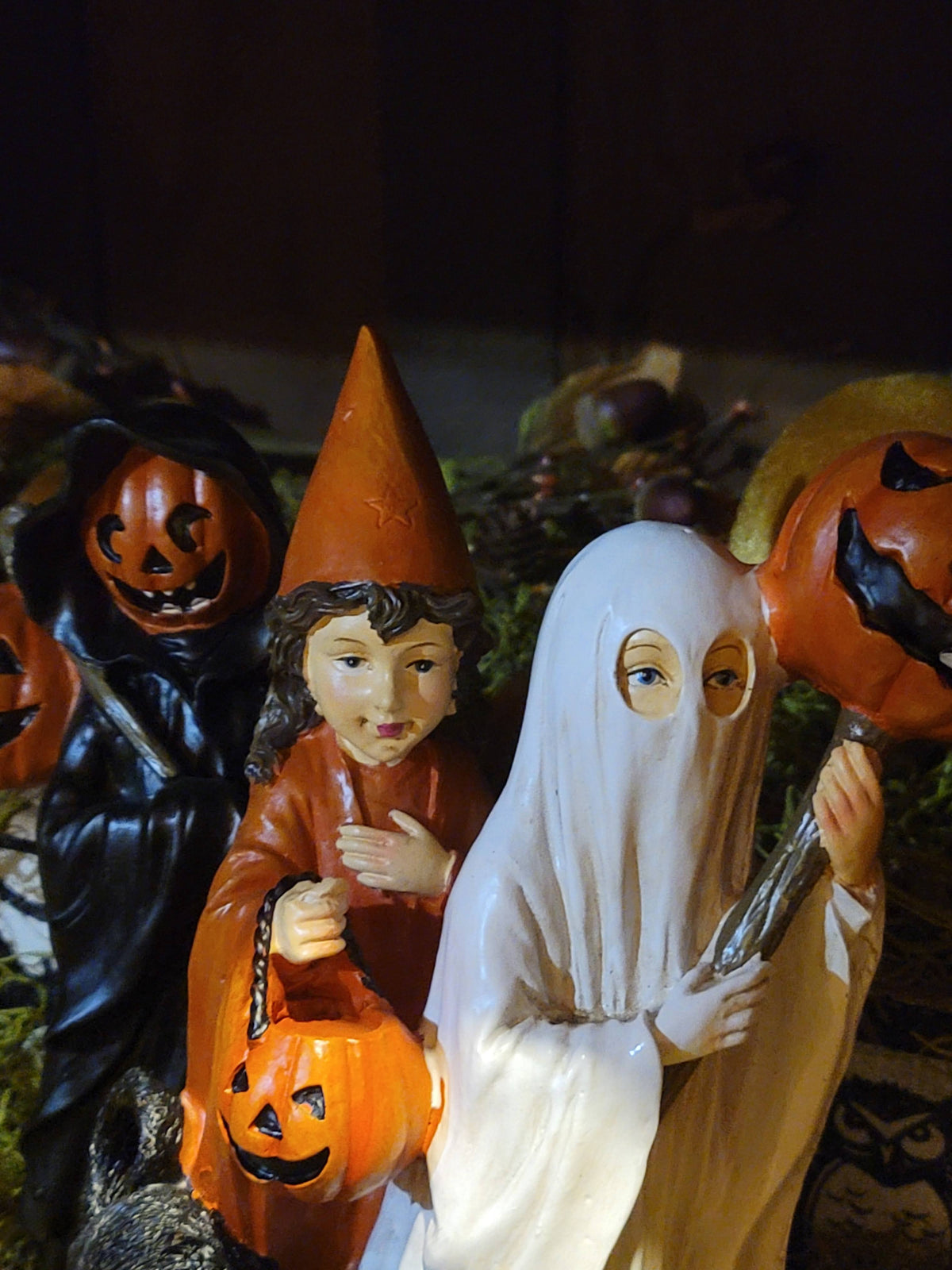 Vintage Halloween Style Trick or Treat Pumpkin Ghost Witch Children Figurine