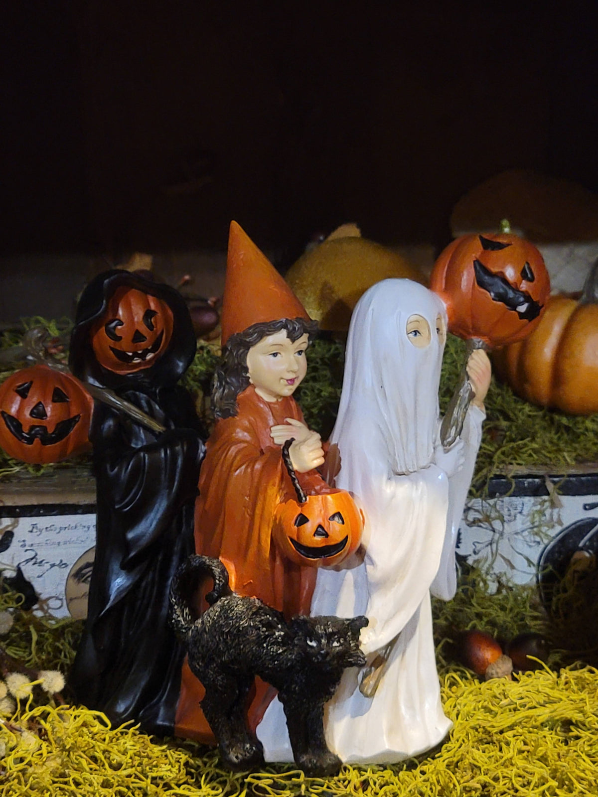 Vintage Halloween Style Trick or Treat Pumpkin Ghost Witch Children Figurine