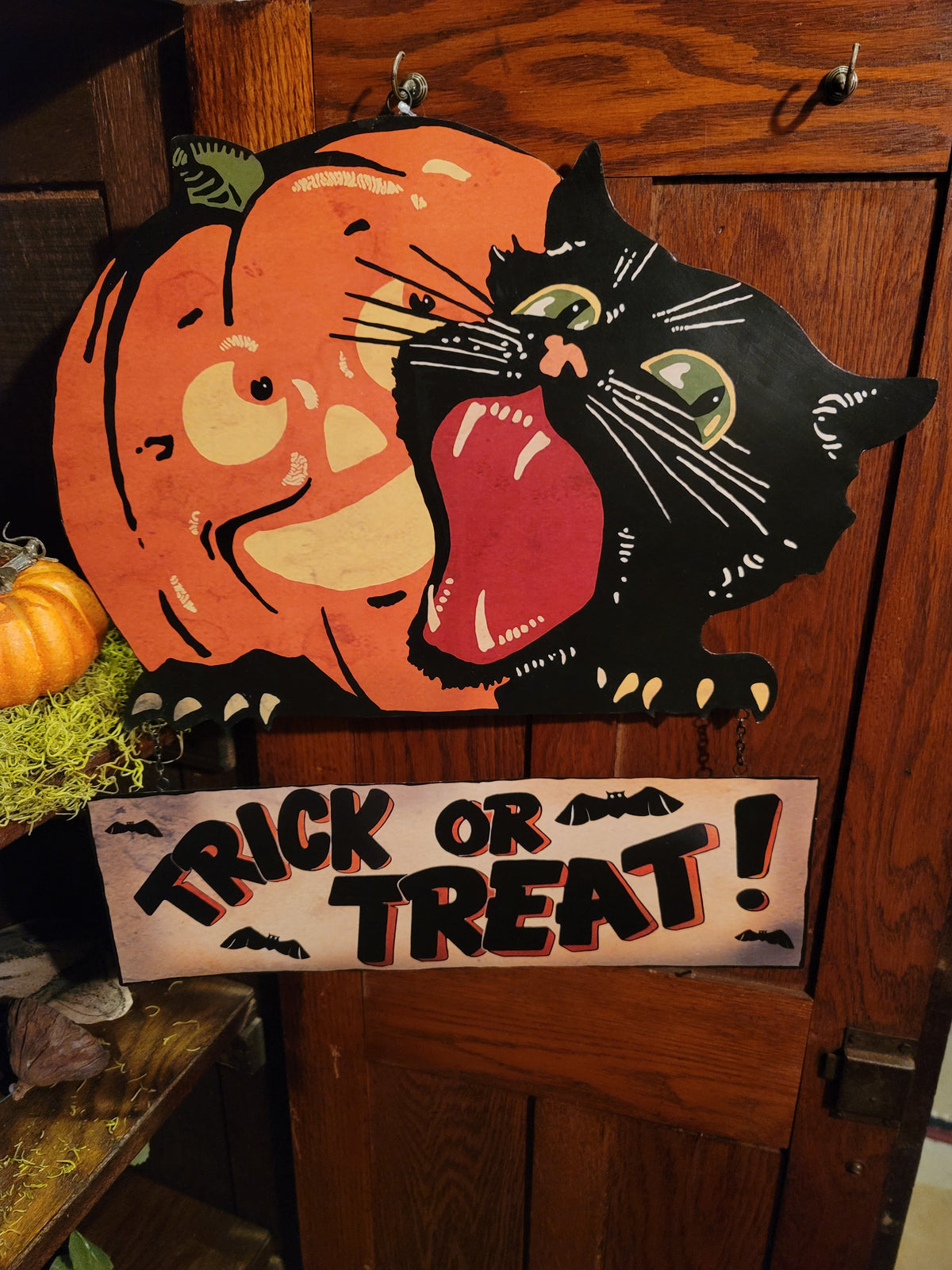 Vintage Halloween Style Black Cat Large Metal Hanging Sign