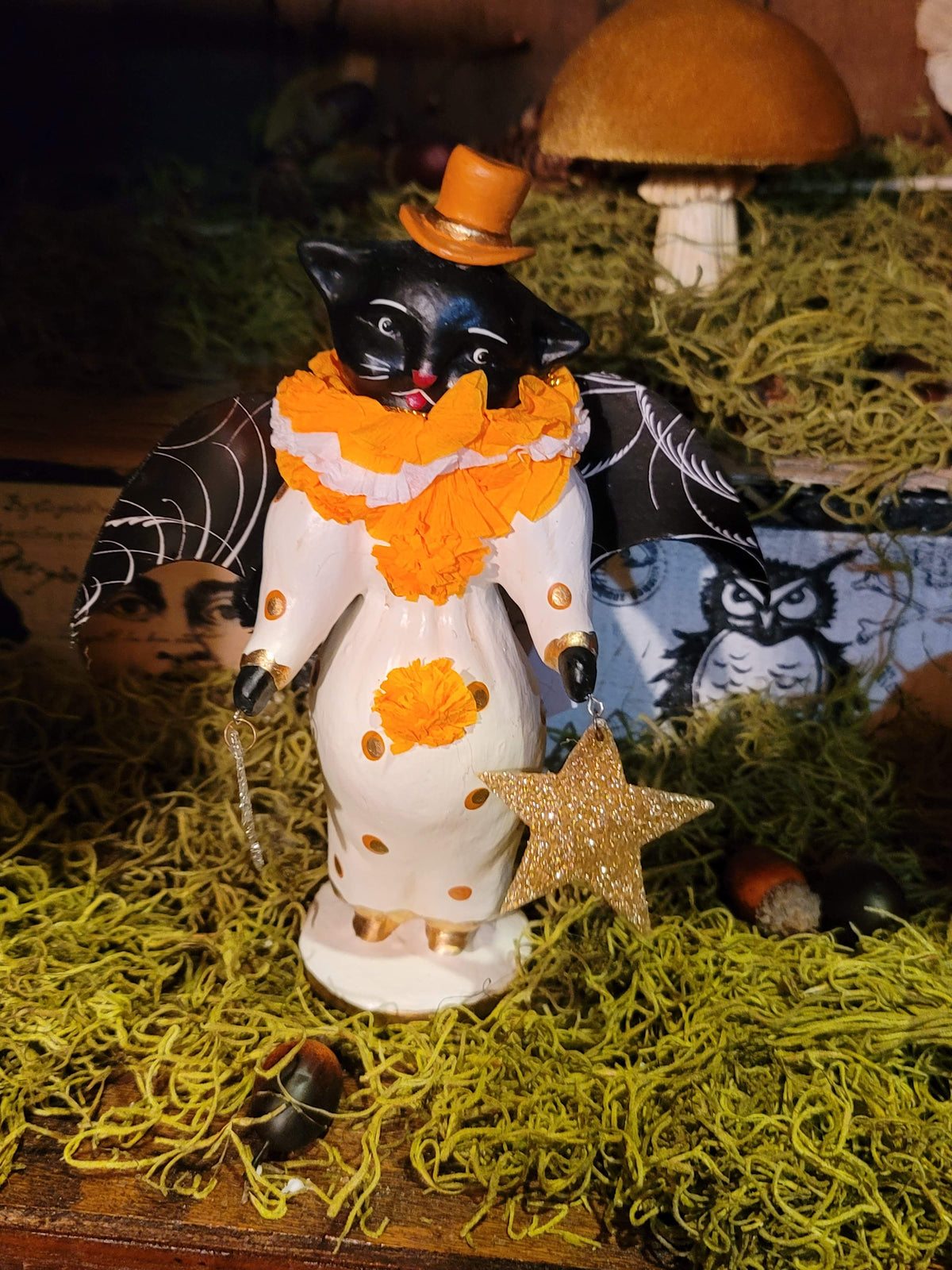 Vintage Halloween Style Black Cat Dee Harvey Clown Figurine Little Fancy Pants Cat