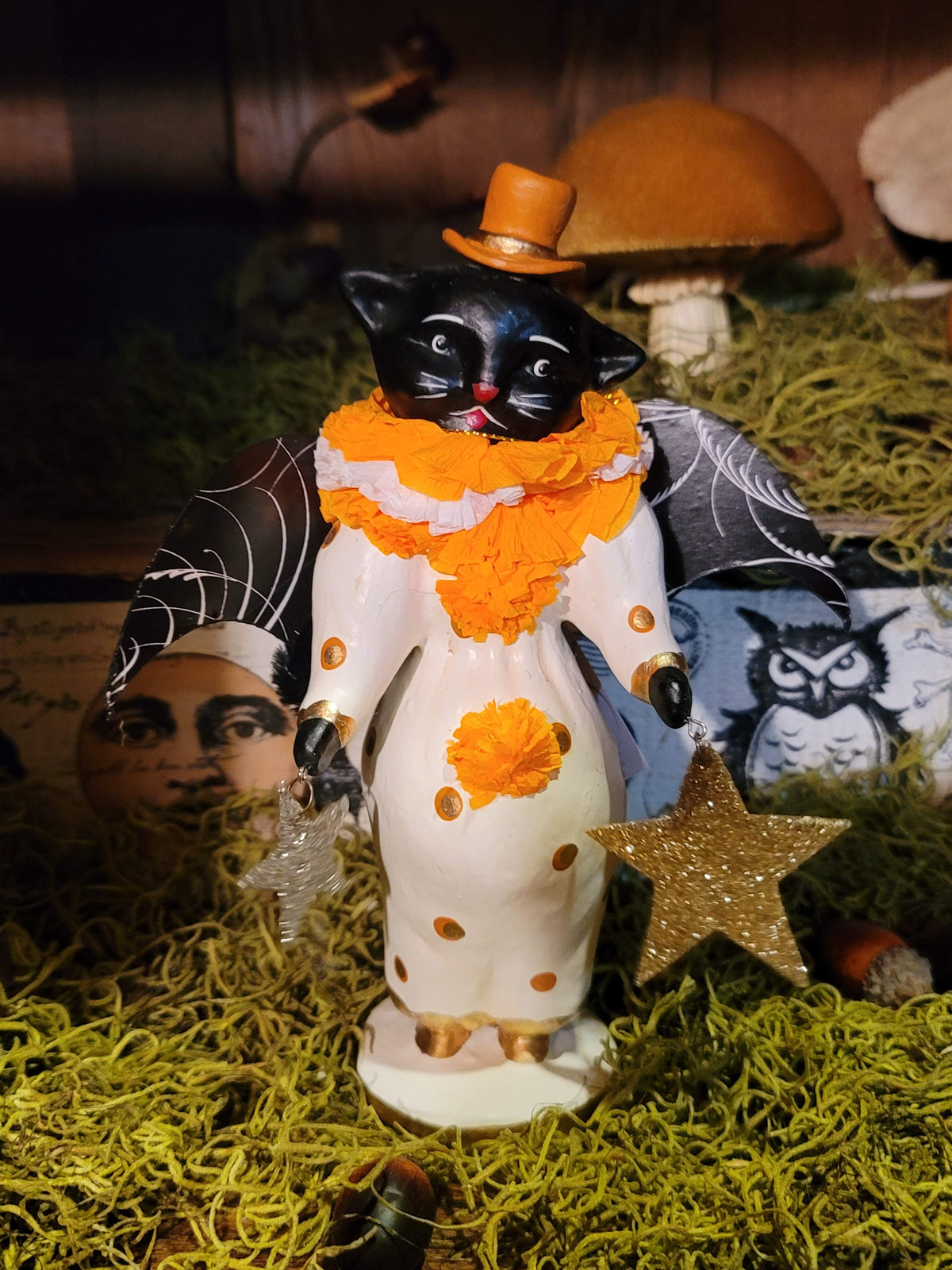 Vintage Halloween Style Black Cat Dee Harvey Clown Figurine Little Fancy Pants Cat