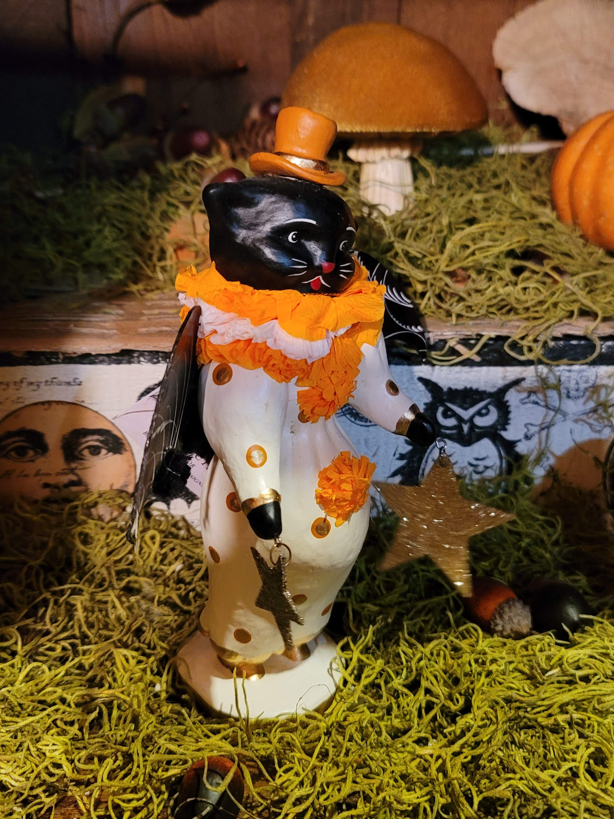 Vintage Halloween Style Black Cat Dee Harvey Clown Figurine Little Fancy Pants Cat