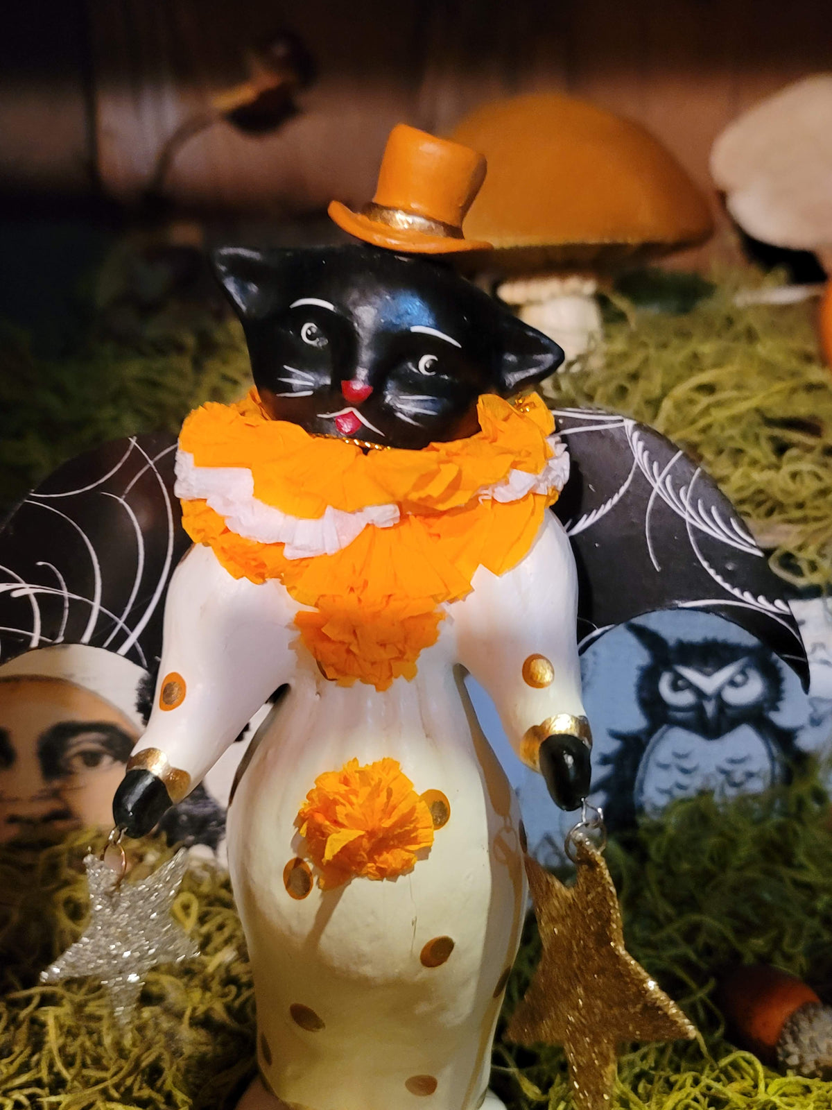 Vintage Halloween Style Black Cat Dee Harvey Clown Figurine Little Fancy Pants Cat