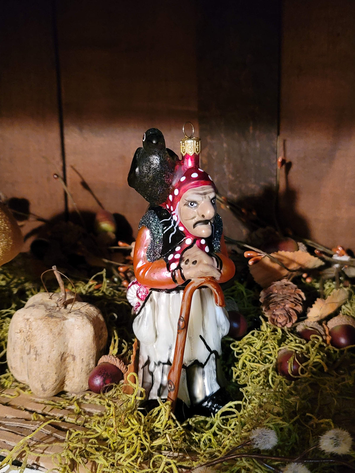 Vintage Halloween Style Fairytale Witch with Varnmerlan the Raven  Hand Blown  in Poland