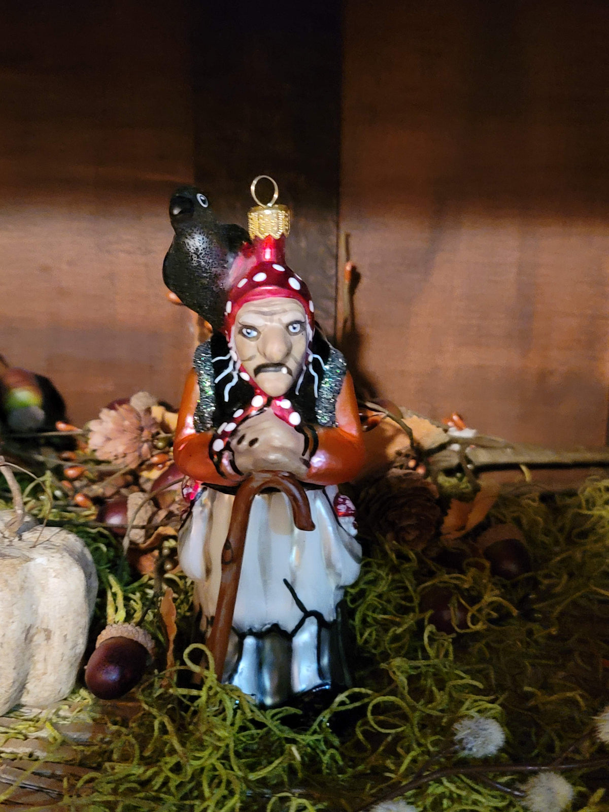 Vintage Halloween Style Fairytale Witch with Varnmerlan the Raven  Hand Blown  in Poland