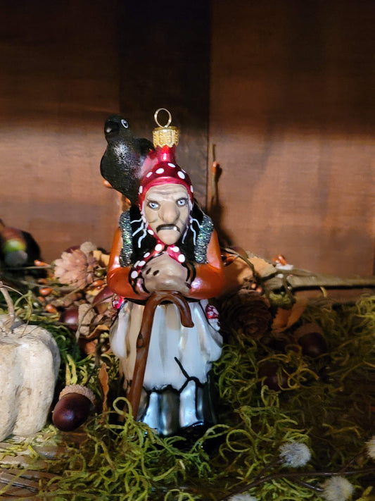 Vintage Halloween Style Fairytale Witch with Varnmerlan the Raven  Hand Blown  in Poland