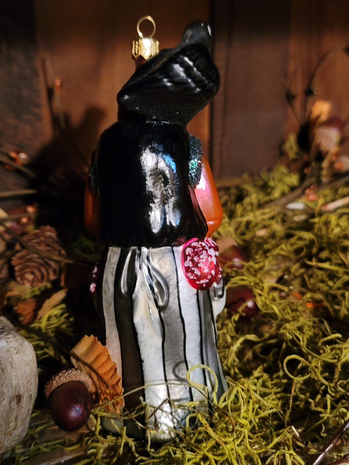Vintage Halloween Style Fairytale Witch with Varnmerlan the Raven  Hand Blown  in Poland