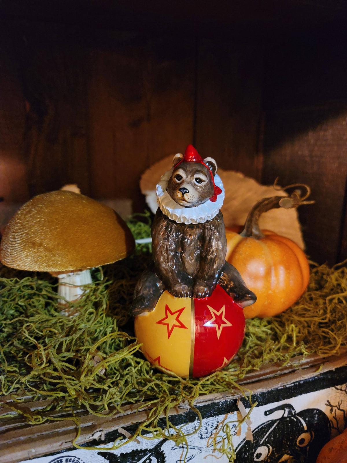 Vintage Victorian Circus Bear on Ball Heirloom Christmas Birthday Ornament