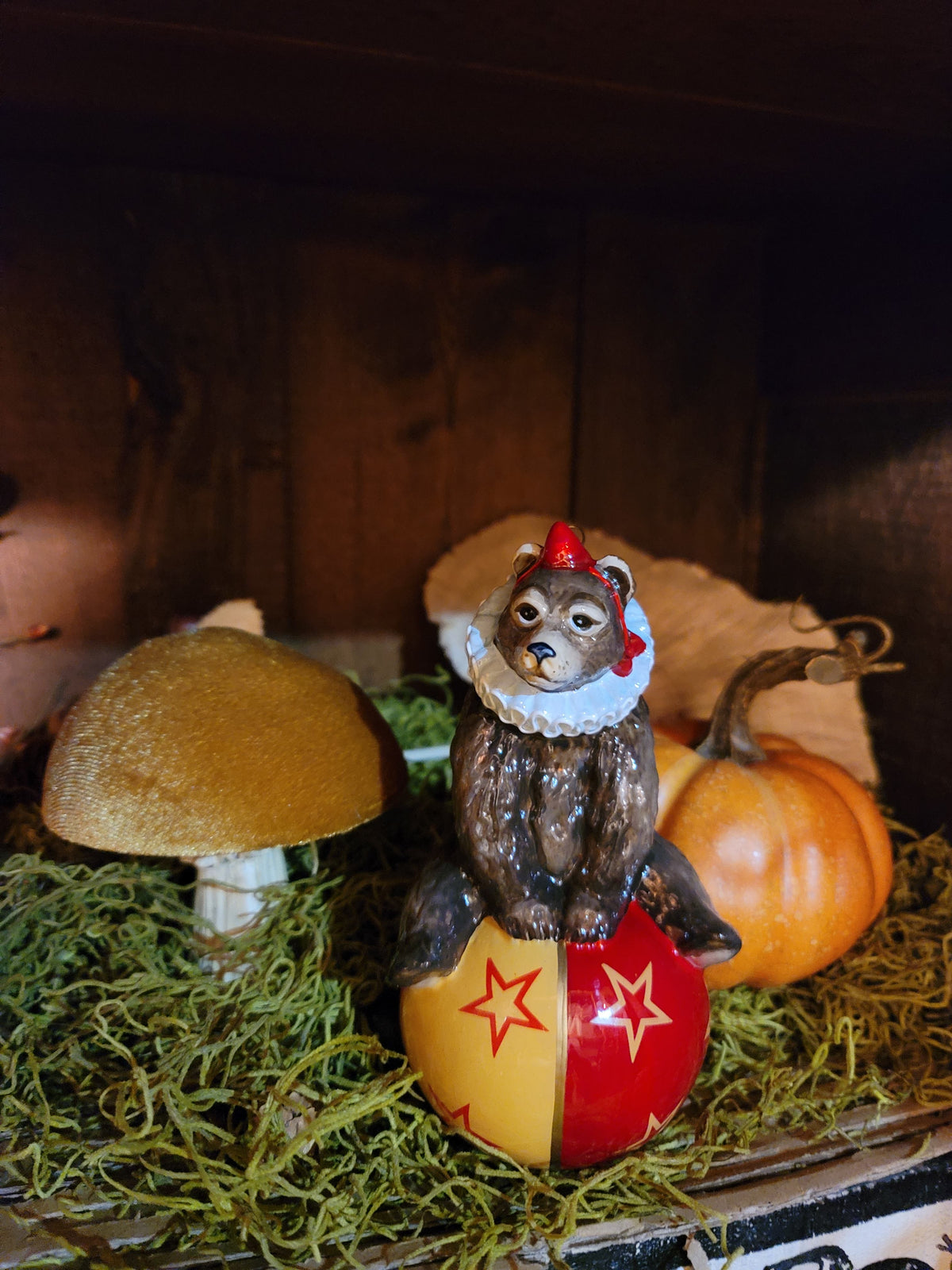Vintage Victorian Circus Bear on Ball Heirloom Christmas Birthday Ornament