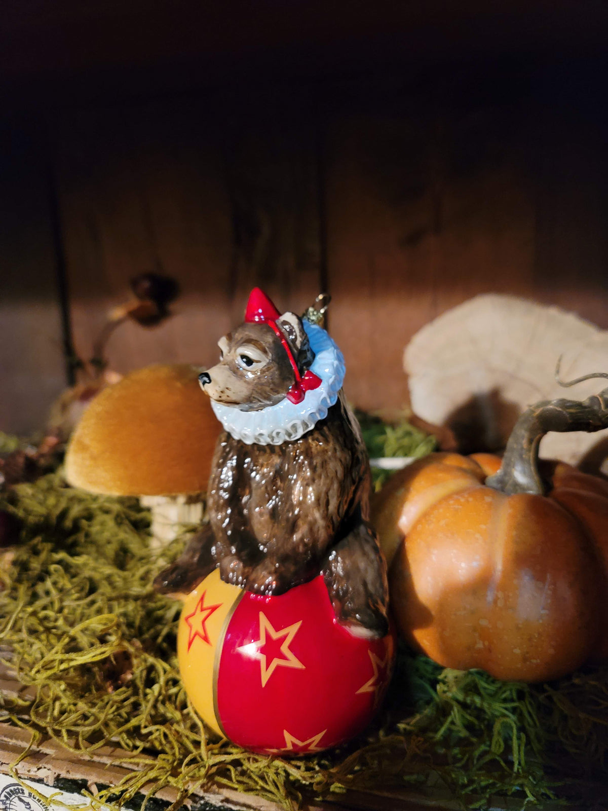 Vintage Victorian Circus Bear on Ball Heirloom Christmas Birthday Ornament