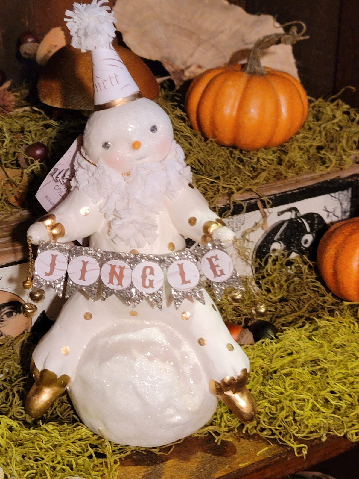 Vintage Christmas Halloween Style Jingle Snowman Dee Harvey Snowball Figurine