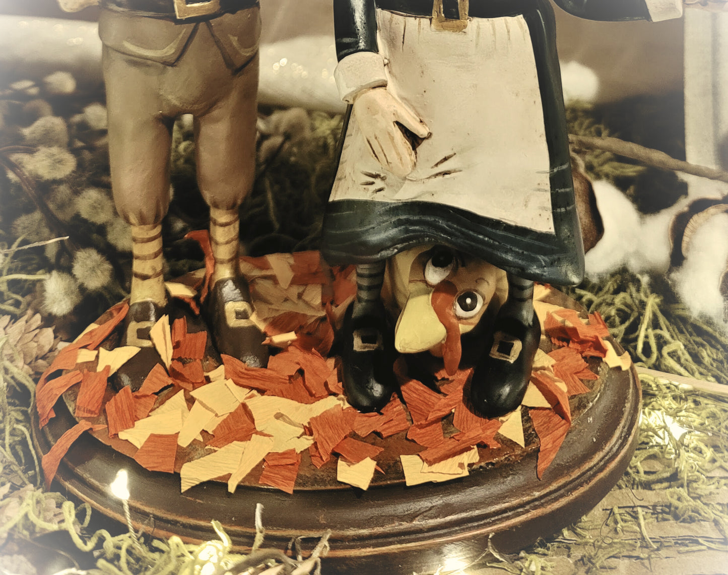 Whimsy Colonial Folk Art Pilgrams with Turkey Thanksgiving Figurine