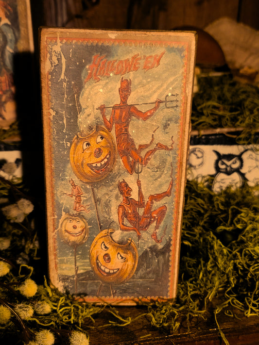 Vintage Halloween Postcard Style Devil Artist Glittered Box