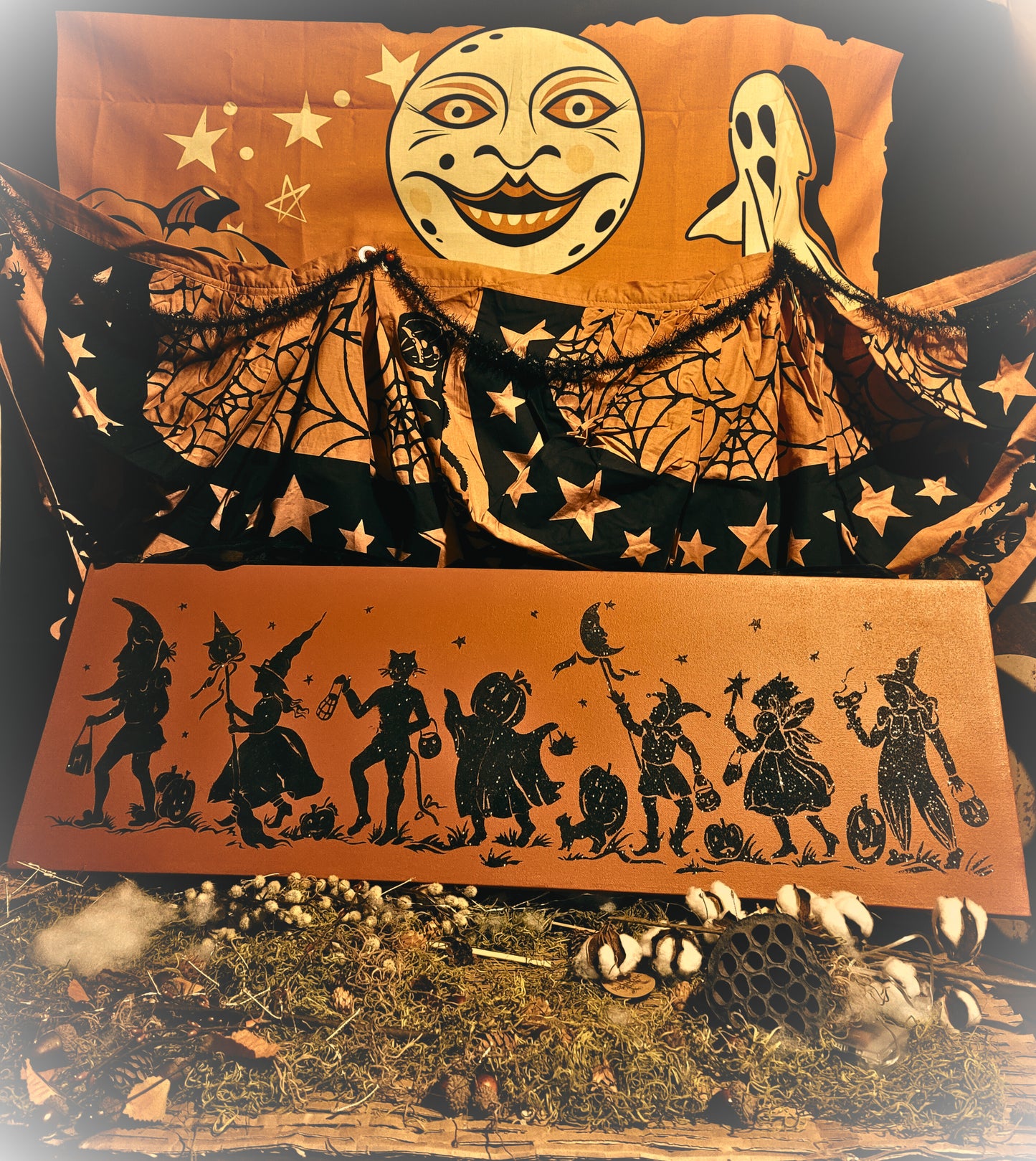 Vintage Halloween Style Halloween Trick or Treater Parade Canvas Wall Hanging