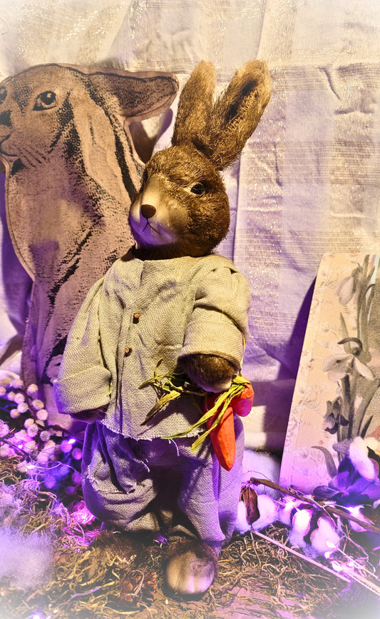 Primitive Style Easter Bunny Rabbit with Carrot Figurine