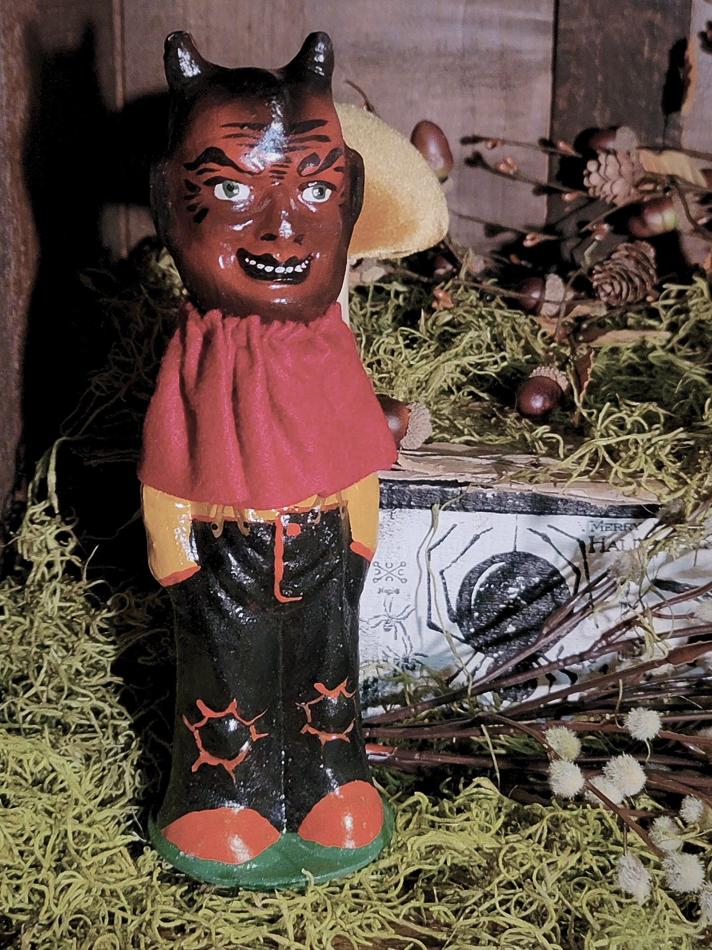 Vintage Halloween Style Authentic German Devil Paper Mache Candy Container