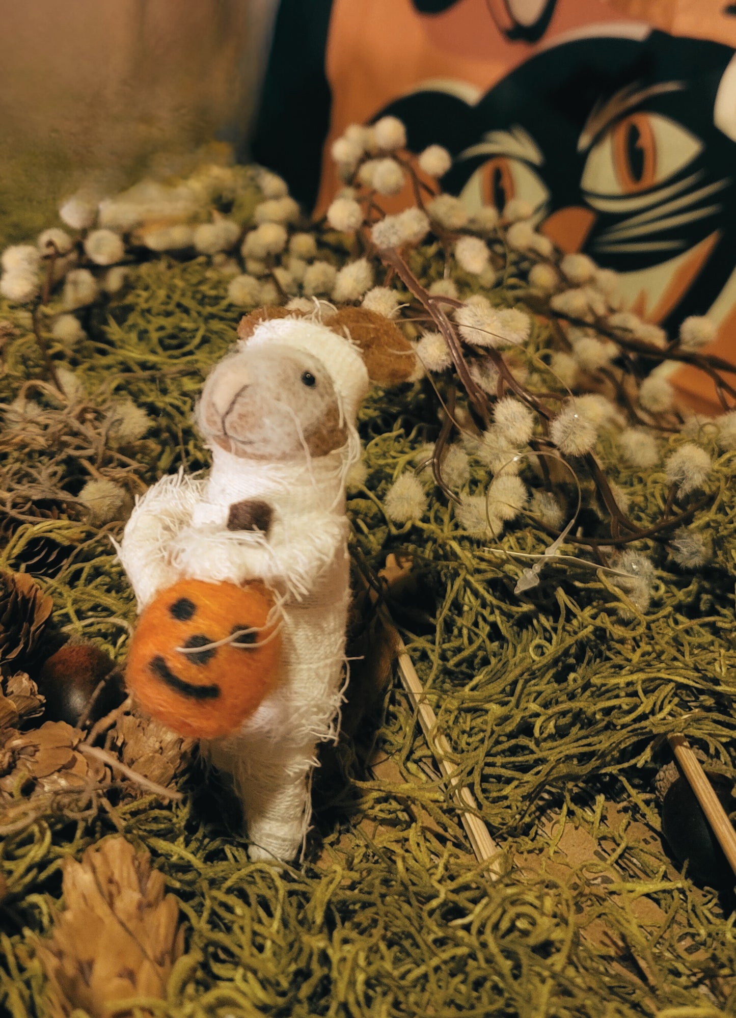 Mummy Mouse with Pumpkin Halloween Ornament