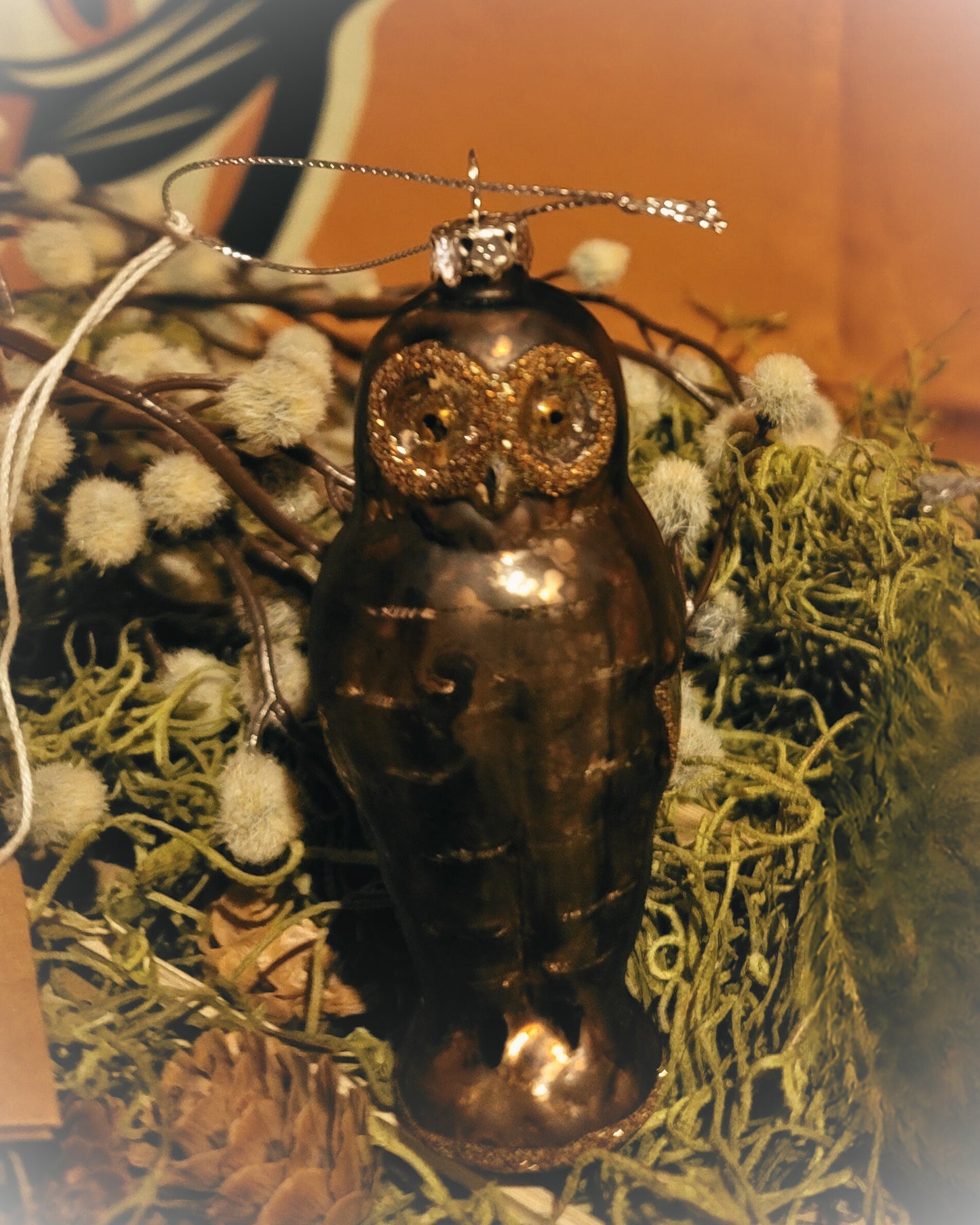 Vintage Halloween Style Mercury Glass Brown Owl Ornament