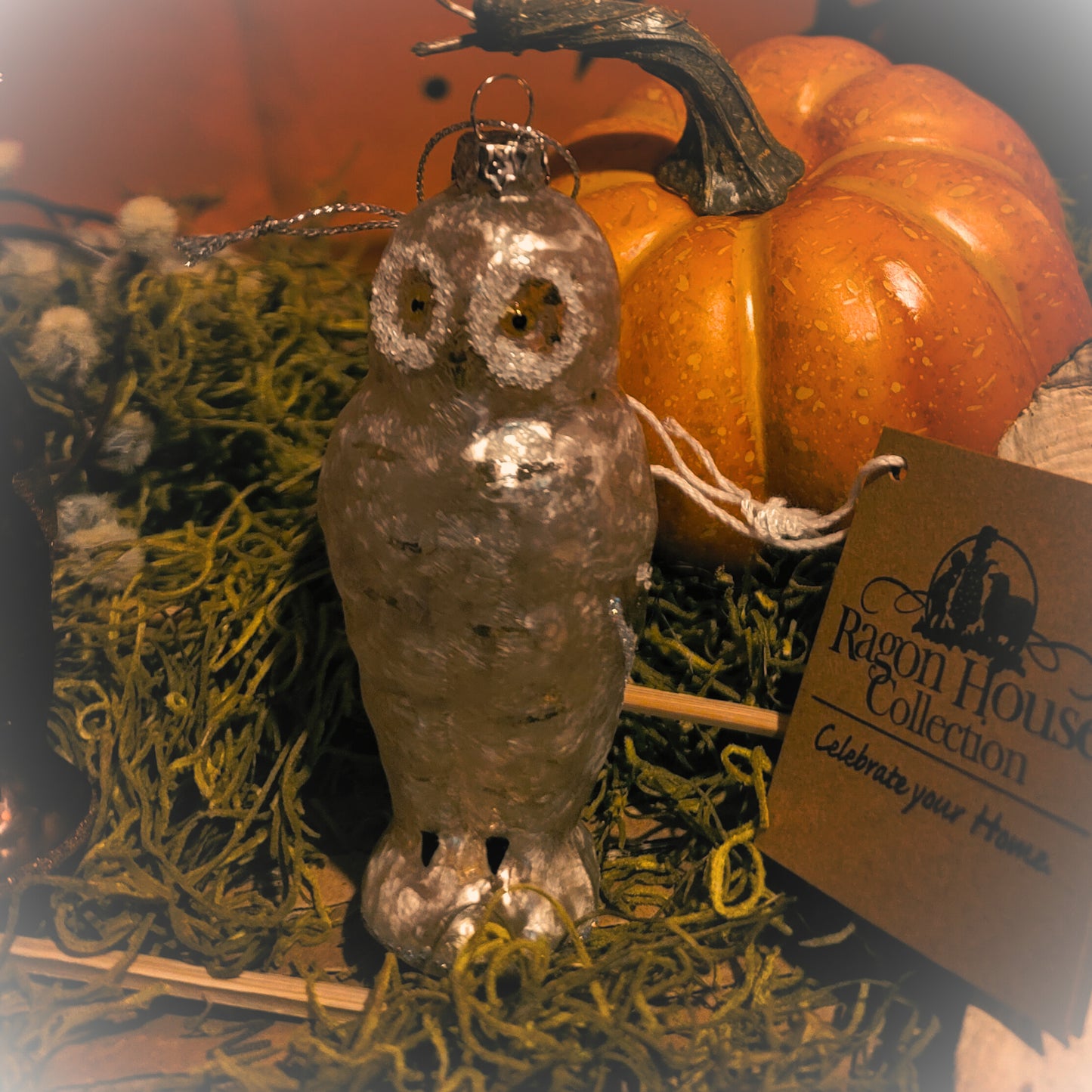 Vintage Halloween Style Silver White Mercury Owl Ornament