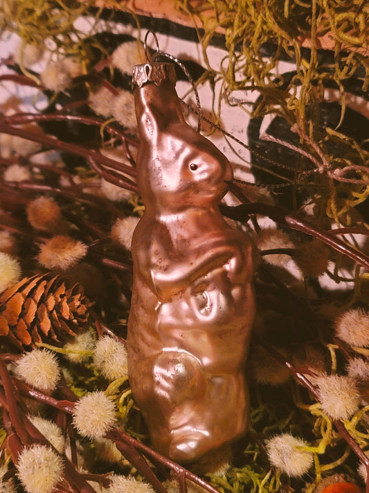 Vintage Easter Style Pink Mercury Glass Easter Bunny With Basket Ornament