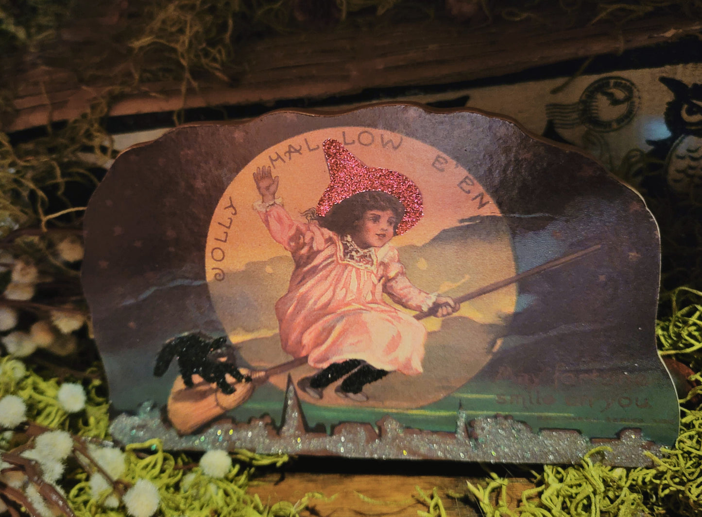 Vintage Halloween Postcard Victorian Witch Frogmore Music Box