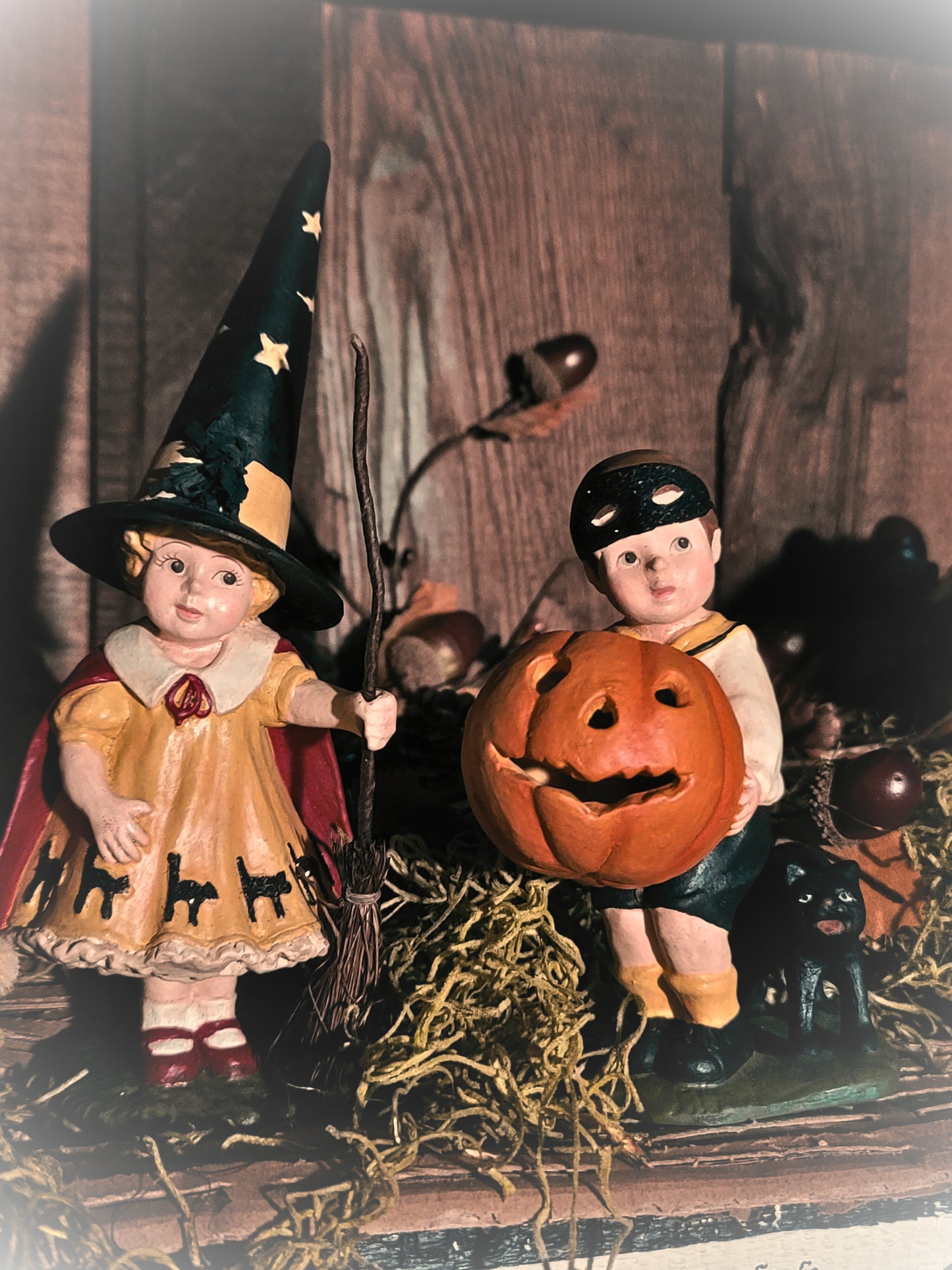 Vintage Halloween Style Postcard Bethany Lowe Witch Girl and Boy with Pumpkin Set
