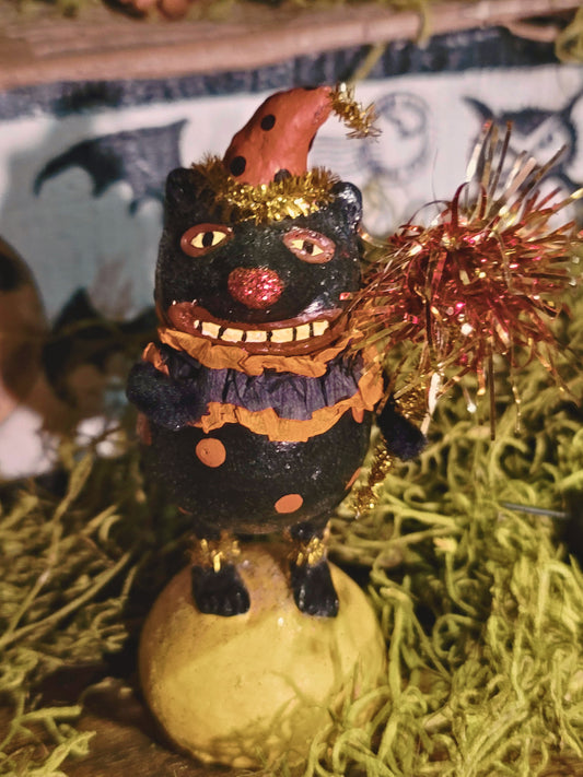 Vintage Halloween Black Cat Witch Trick or Treater with Wand