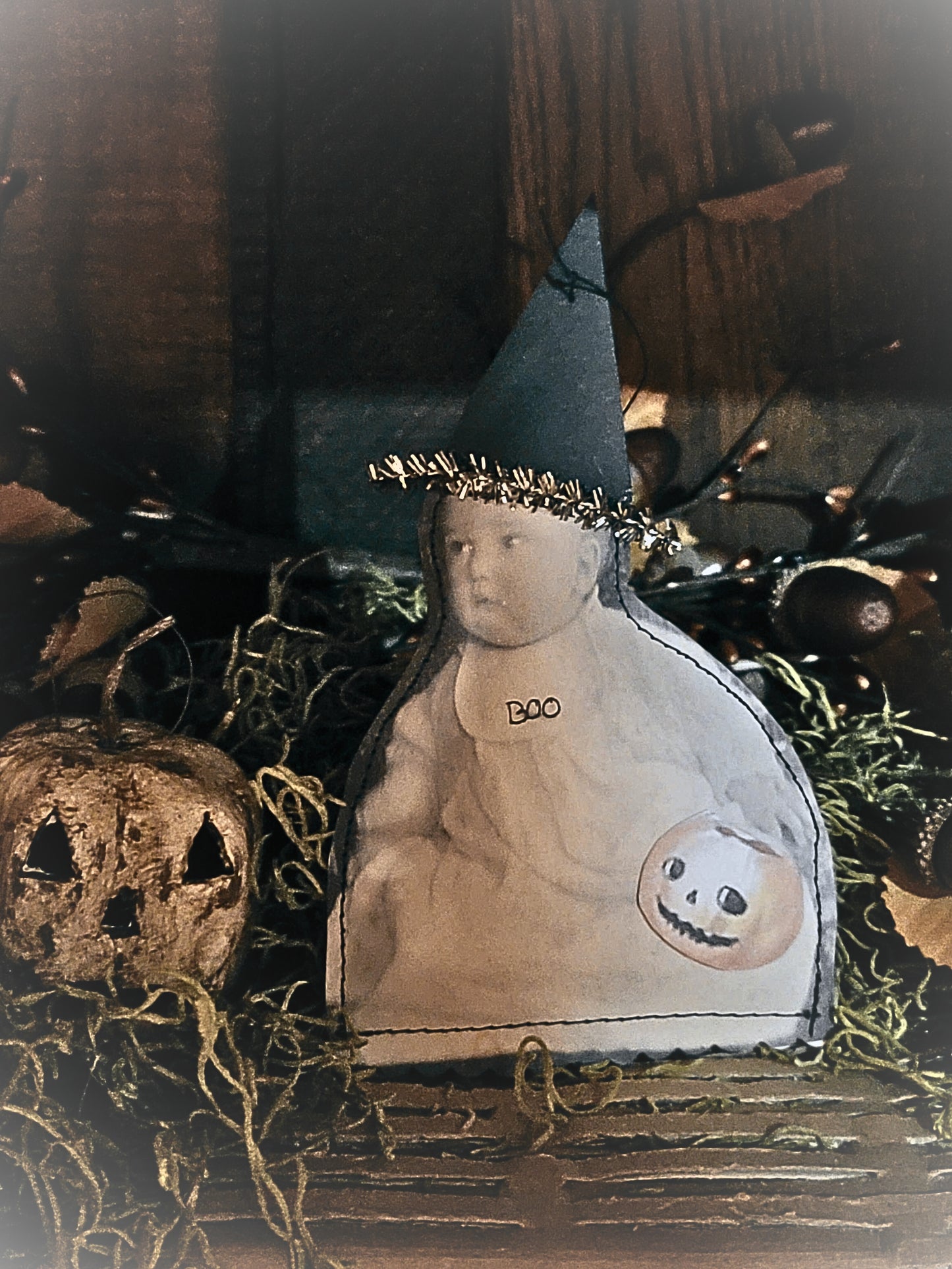 Vintage Halloween Style Photo Boo Baby Witches Paper Ornament Set