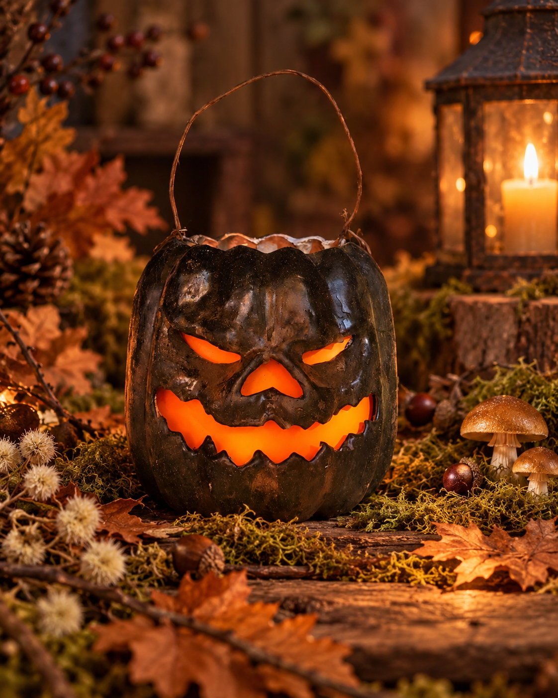 Primitive Halloween Grumble Gourd Pumpkin Bucket Lantern