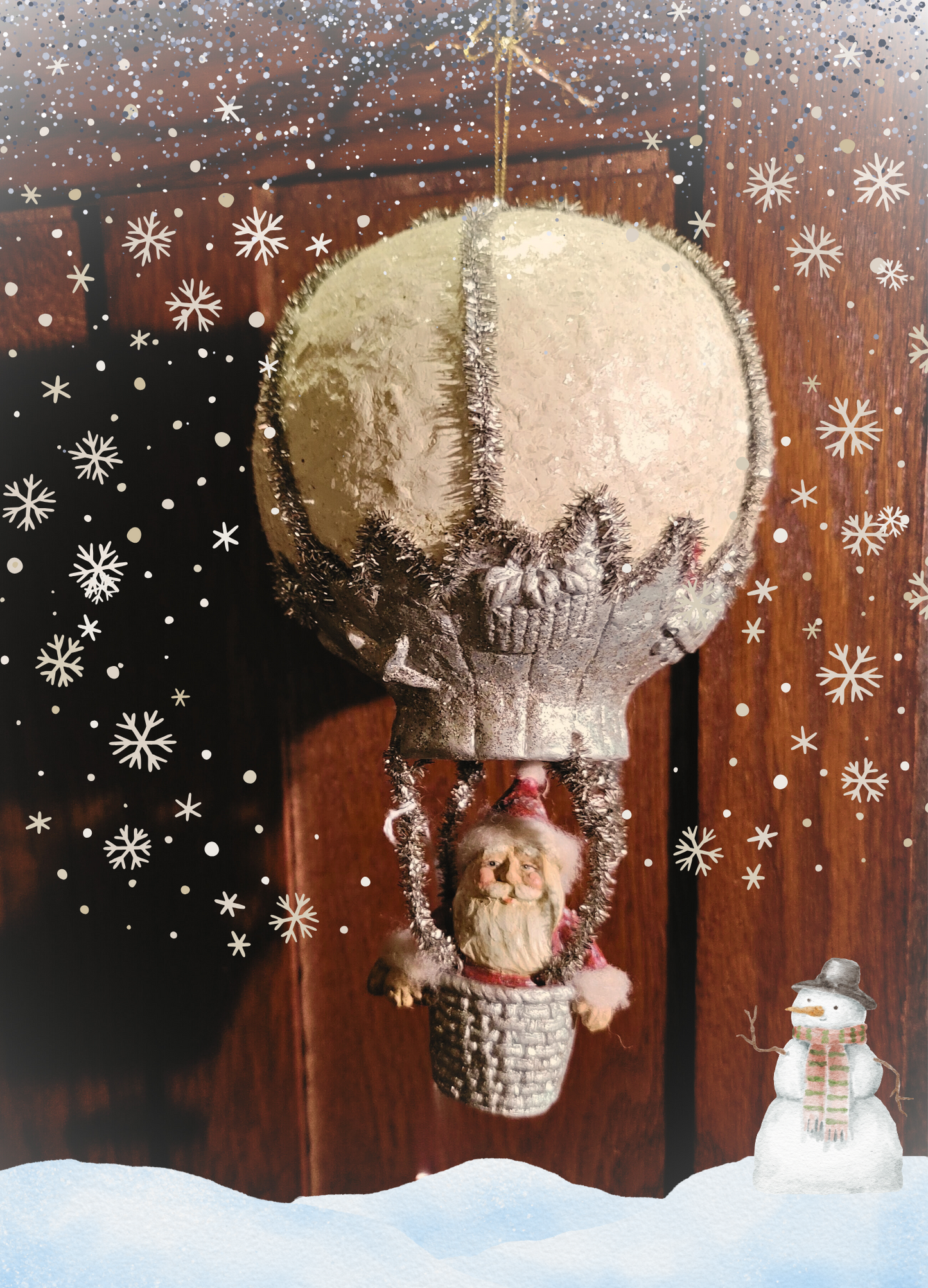 Vintage Christmas RARE Bethany Lowe Santa in Balloon Large Hanging Ornament