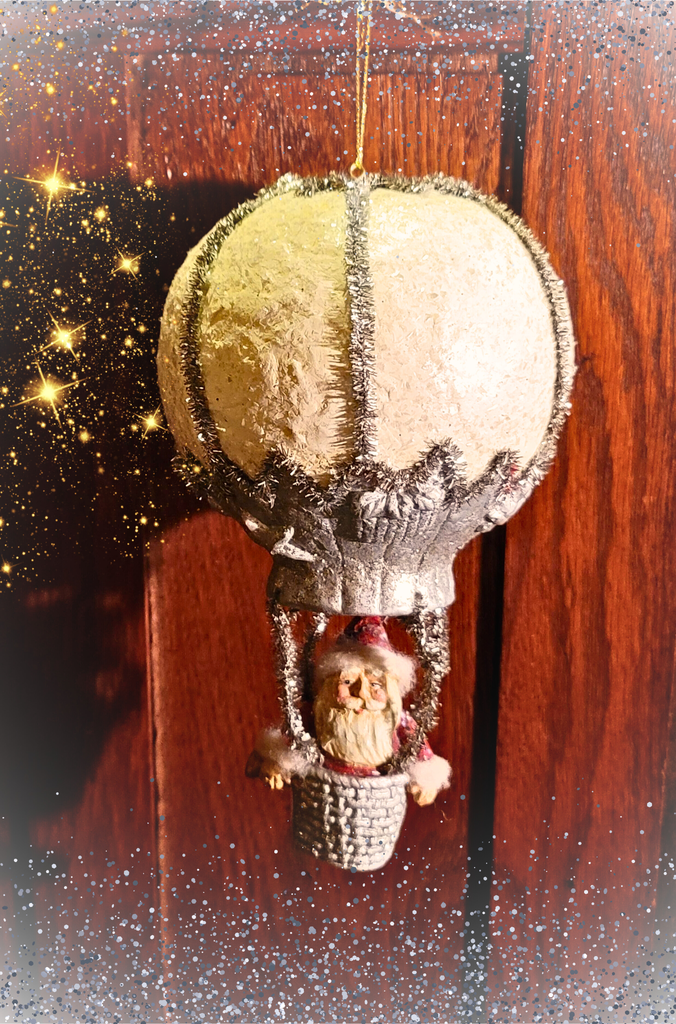 Vintage Christmas RARE Bethany Lowe Santa in Balloon Large Hanging Ornament