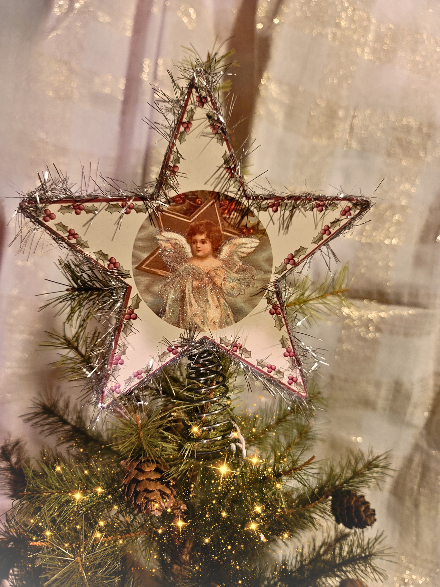 Primitive Victorian Christmas Style Angel Star Tree Topper