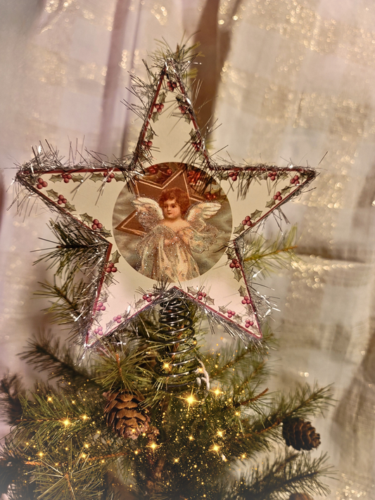 Primitive Victorian Christmas Style Angel Star Tree Topper
