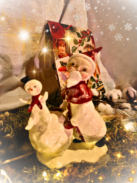 Folk Art Dee Harvey Foust Santa Snowball Rides Figurine