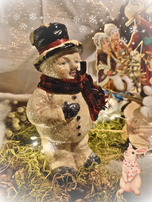 Vintage Victorian Style Christmas Postcard WC Fields Snowman Figurine
