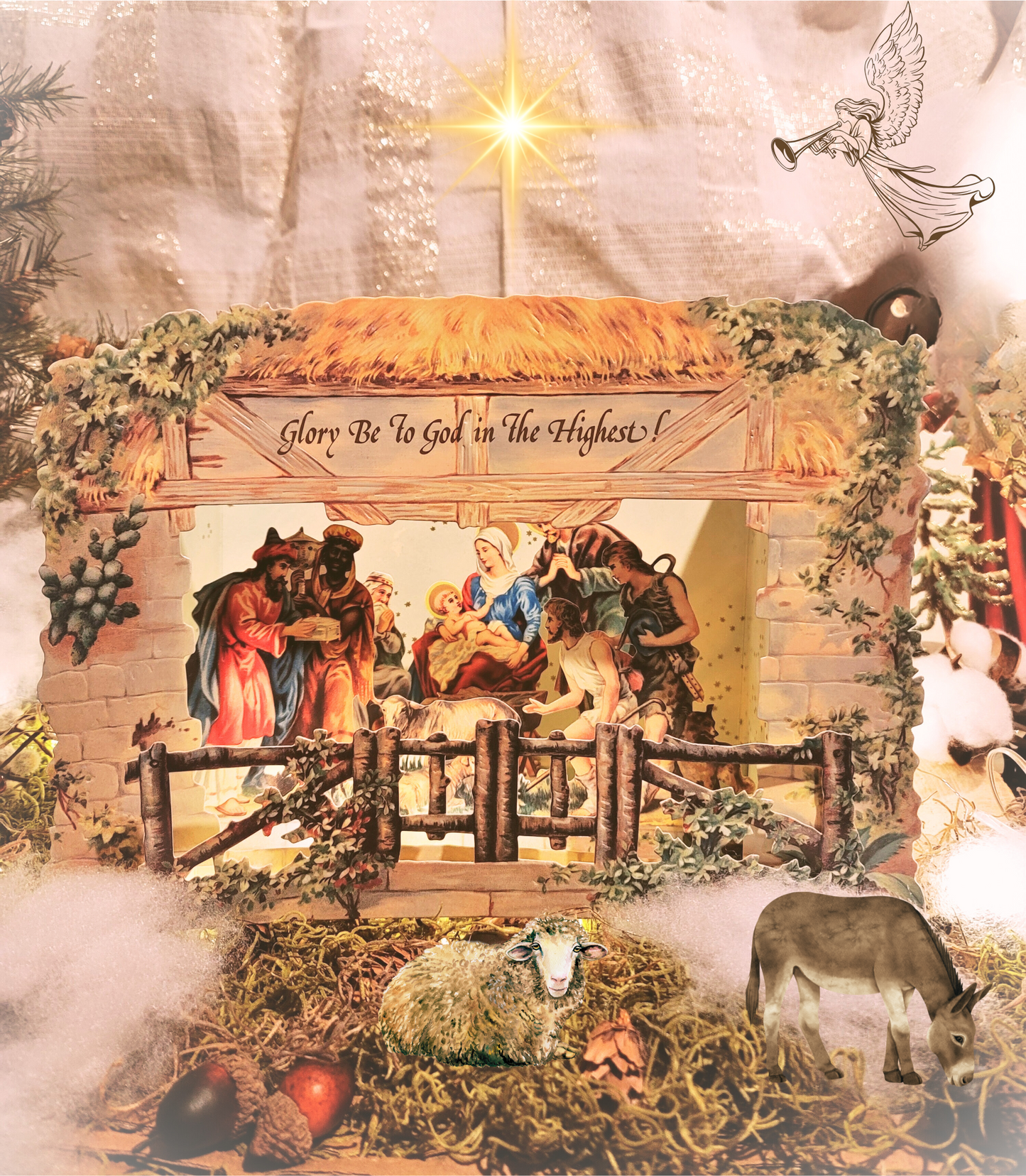 Vintage Victorian Christmas POP UP Nativity Standing Easel Card