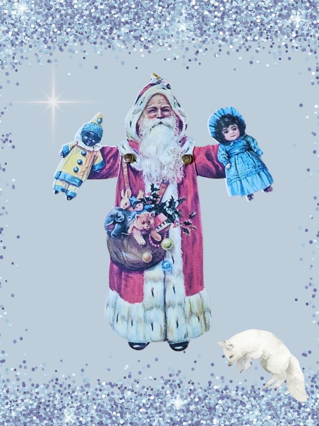 Vintage Victorian Style Belsnickle Father Christmas Mechanical Card Ornament